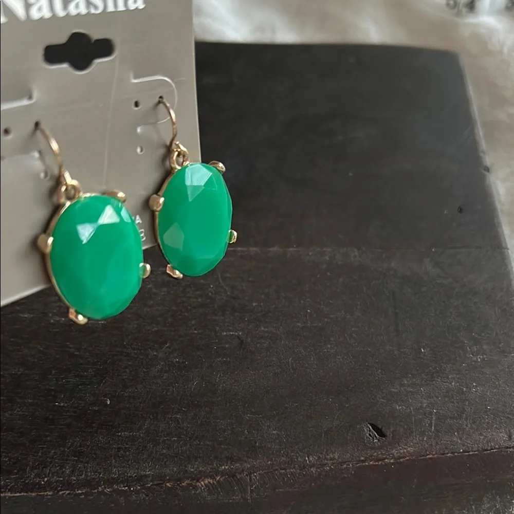 Natasha Couture Green and Gold Statement Earrings